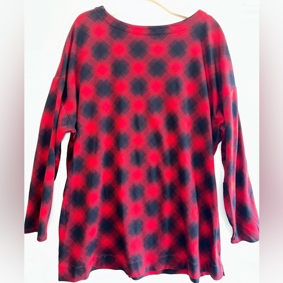 2 for $26 J Jill Plus Size Supima Cotton 3/4 Sleeve Red Black Plaid Tee 2X - Picture 4 of 5